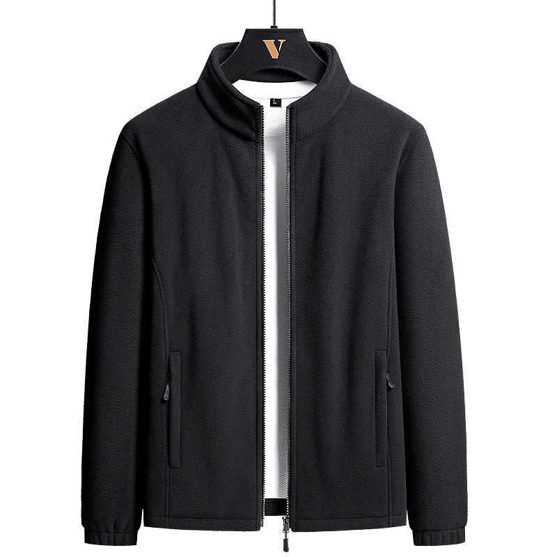 Herren minimalistischer Microfleece-Cardigan mit Stehkragen, Zwei-Wege-Reißverschluss und elastischen Bündchen EB