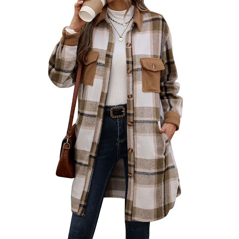 Damen Long-Hemdjacke im Overshirt‑Stil mit Brustklappen EB