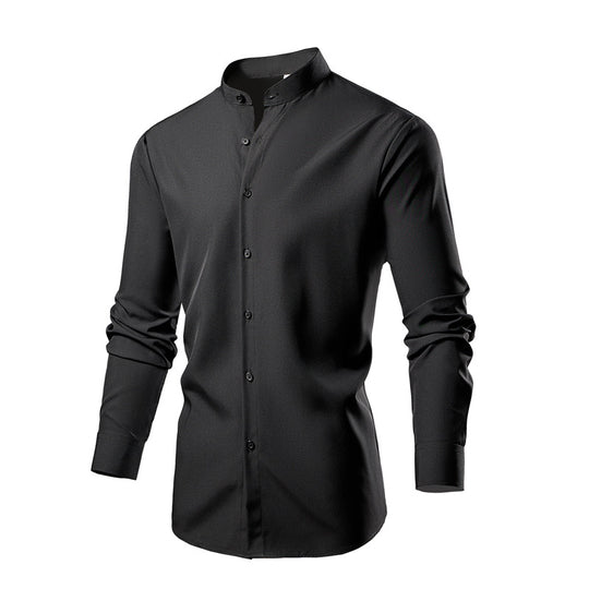 Herren elegantes Langarmhemd mit stehendem Kragen und modernen Knopfdetails EB