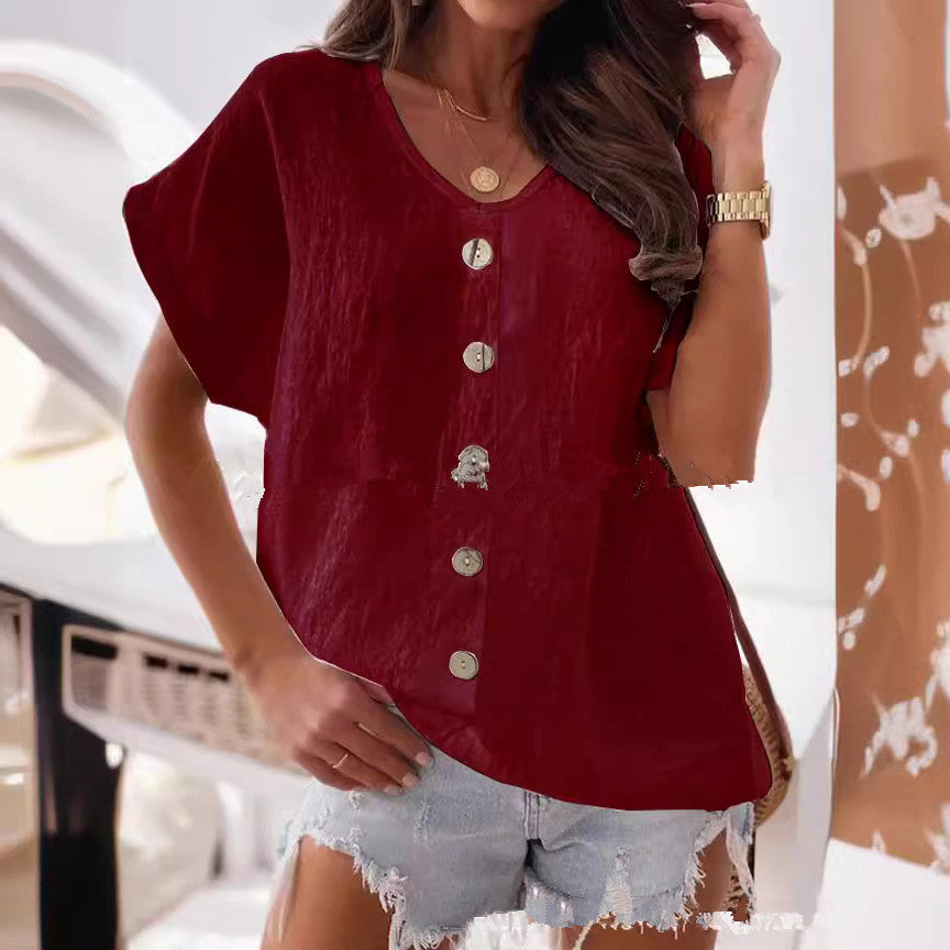 Damen legere Bluse mit Knopfleiste und asymmetrischem Schnitt EB