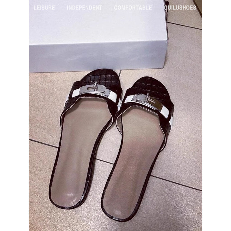 Damen Elegante Zehentrenner-Sandalen mit glänzenden Metallakzenten EB