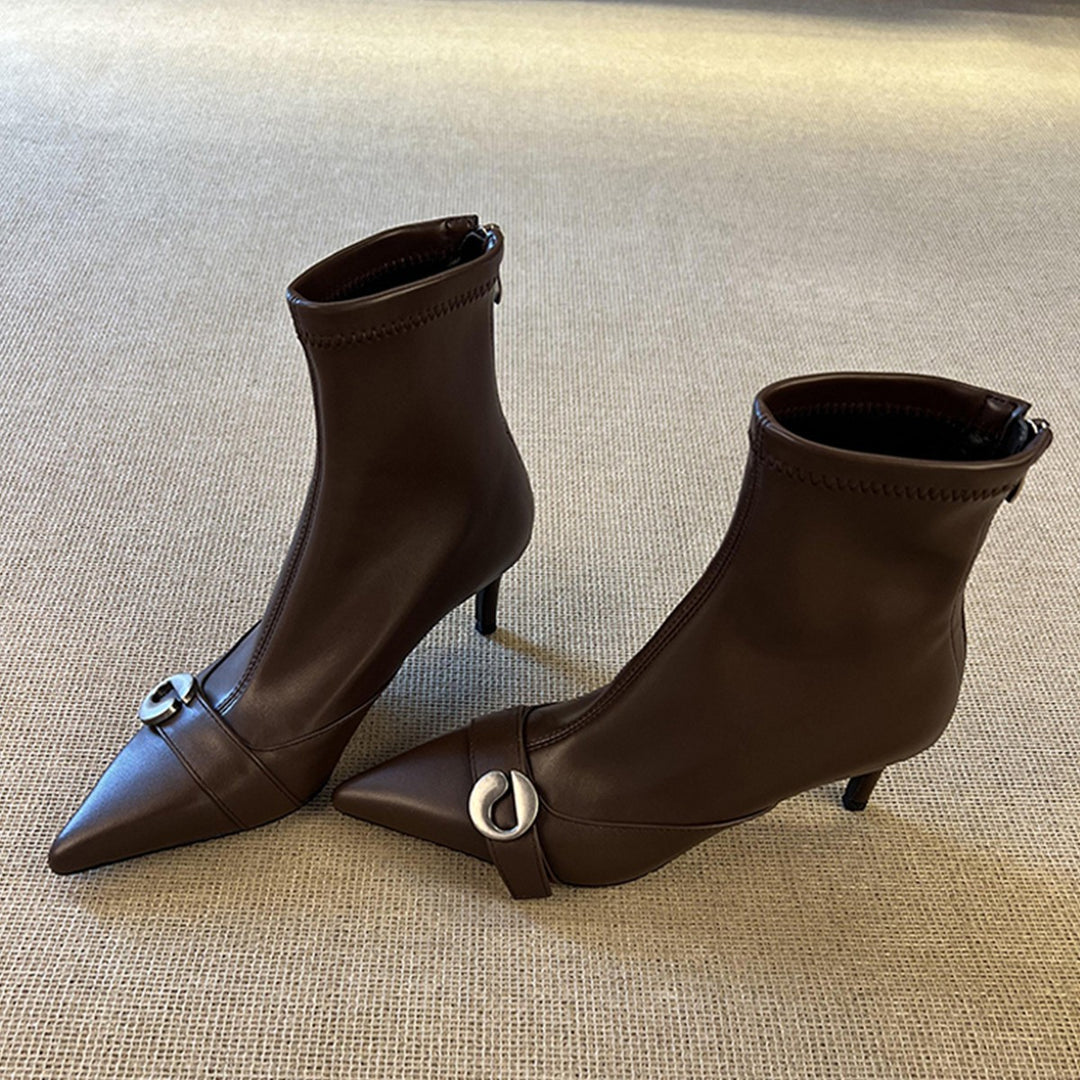 Damen elegante High Heel Stiefeletten mit modischer Schnallenverzierung EB