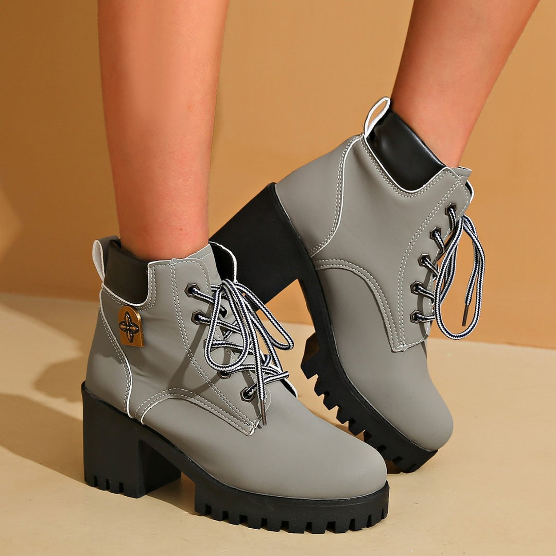 Damen modische Chunky-High-Top-Stiefeletten mit stabiler Profilsohle und elegantem Design EB