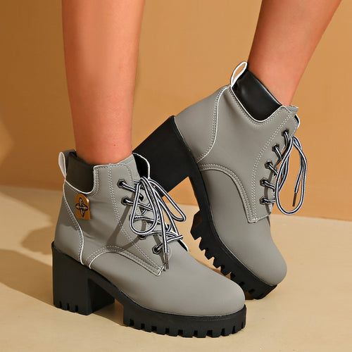 Damen modische Chunky-High-Top-Stiefeletten mit stabiler Profilsohle und elegantem Design EB