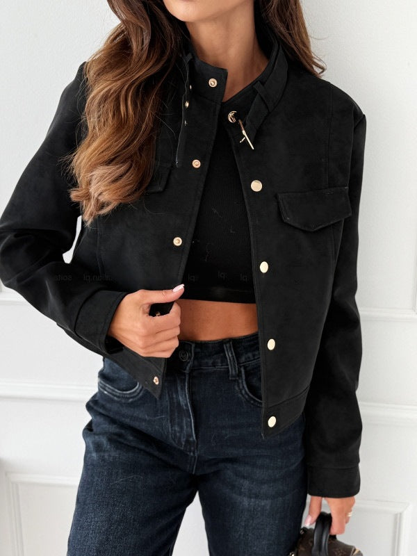 Damen Kurzjacke im Biker-Stil mit dekorativen Knöpfen EB