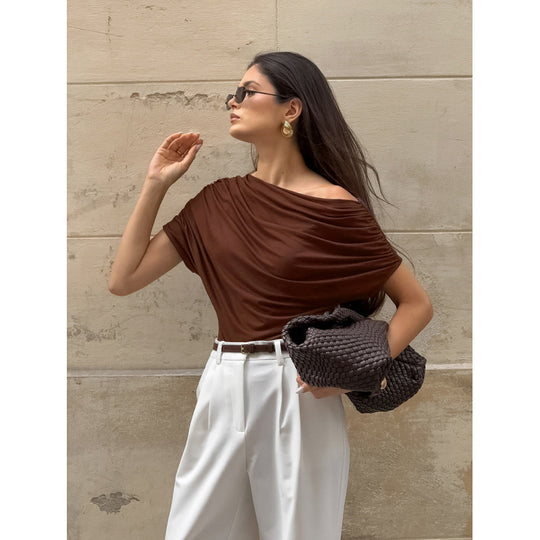 Damen asymmetrisches Oberteil mit lässigem Drapierungsdesign EB
