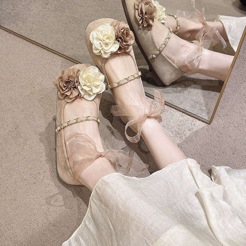 Damen Ballerinas mit floralem Design und eleganter Bandverzierung EB