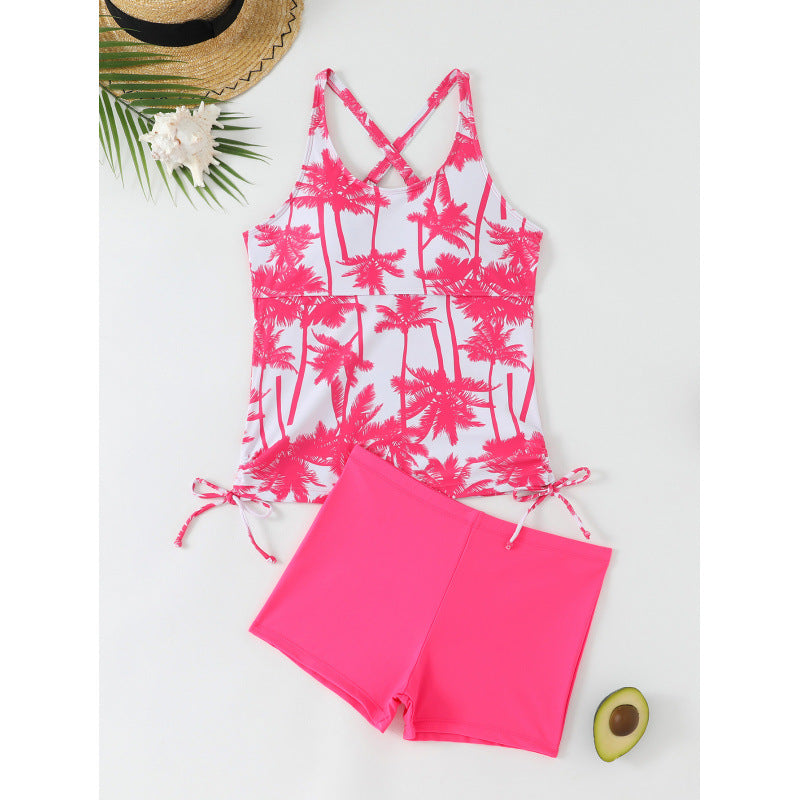 Damen Tankini-Set mit aufregendem Palmenmotiv und verstellbaren Schnüren EB