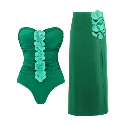 Damen Schwimmanzug mit floralem Oberteil und eleganter Maxi-Rock EB