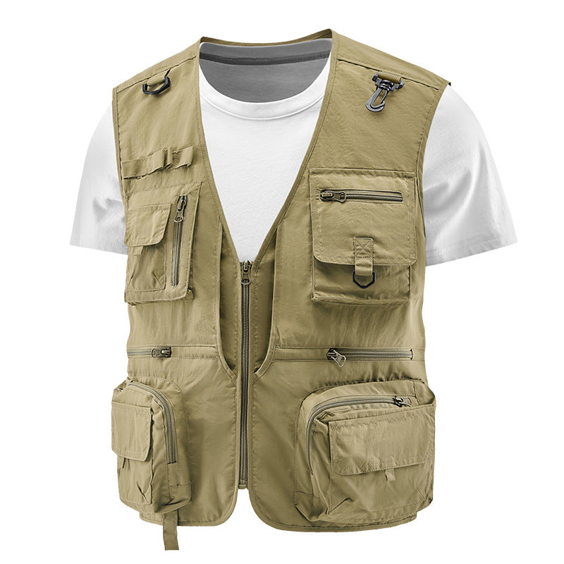 Herren Multifunktionale Outdoor-Utilityweste mit zahlreichen Reißverschlusstaschen, D-Ring und Karabiner EB