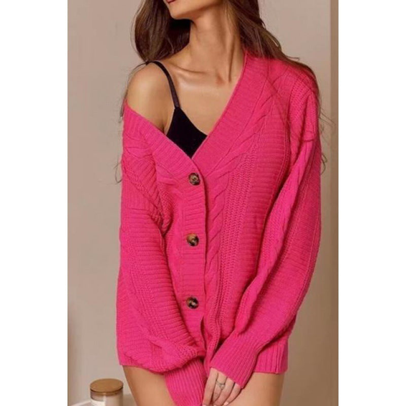 Damen Grobstrick-Cardigan mit offenen Ärmeln und dekorativen Knöpfen EB