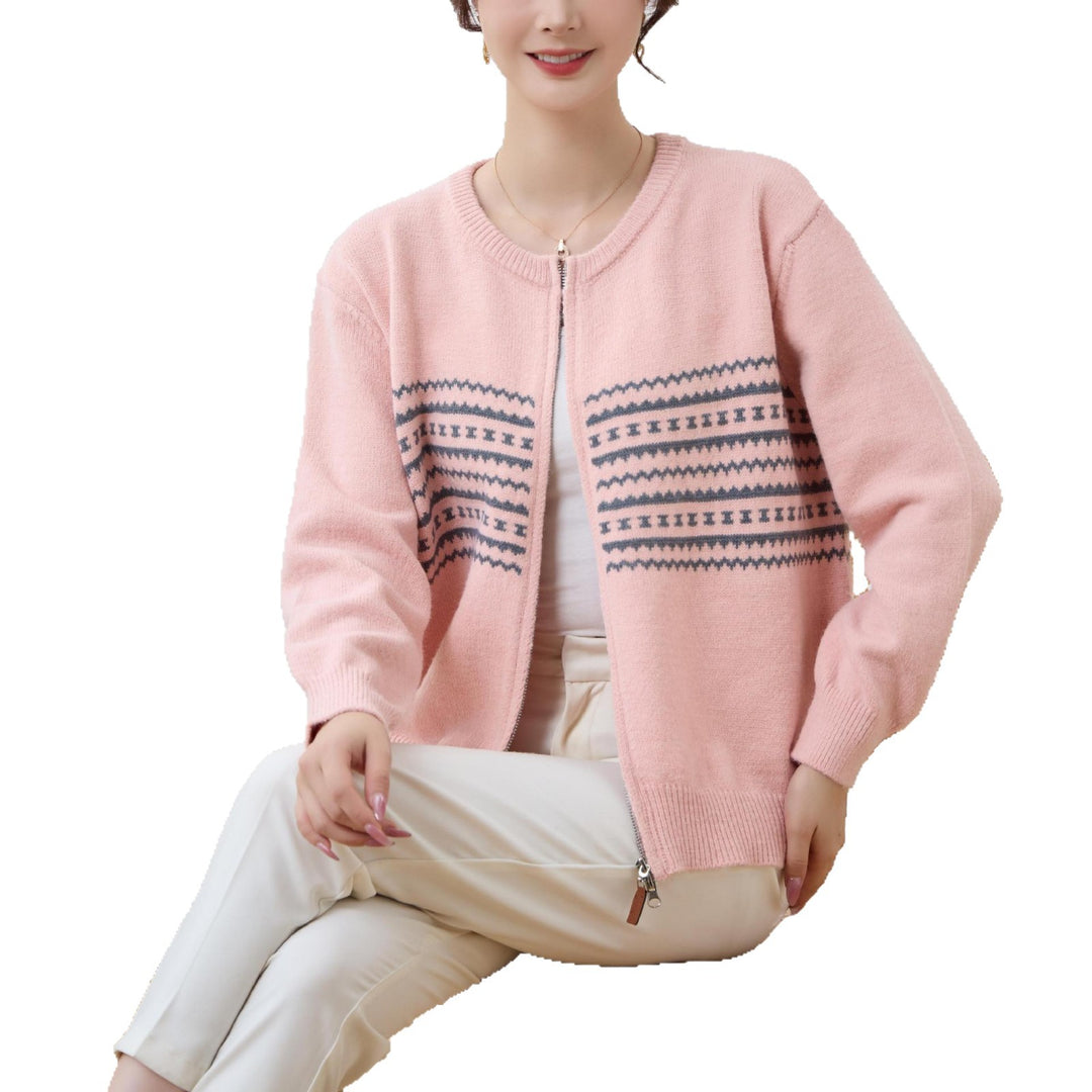 Damen Strickjacke mit Reißverschluss und nordischen Mustern EB