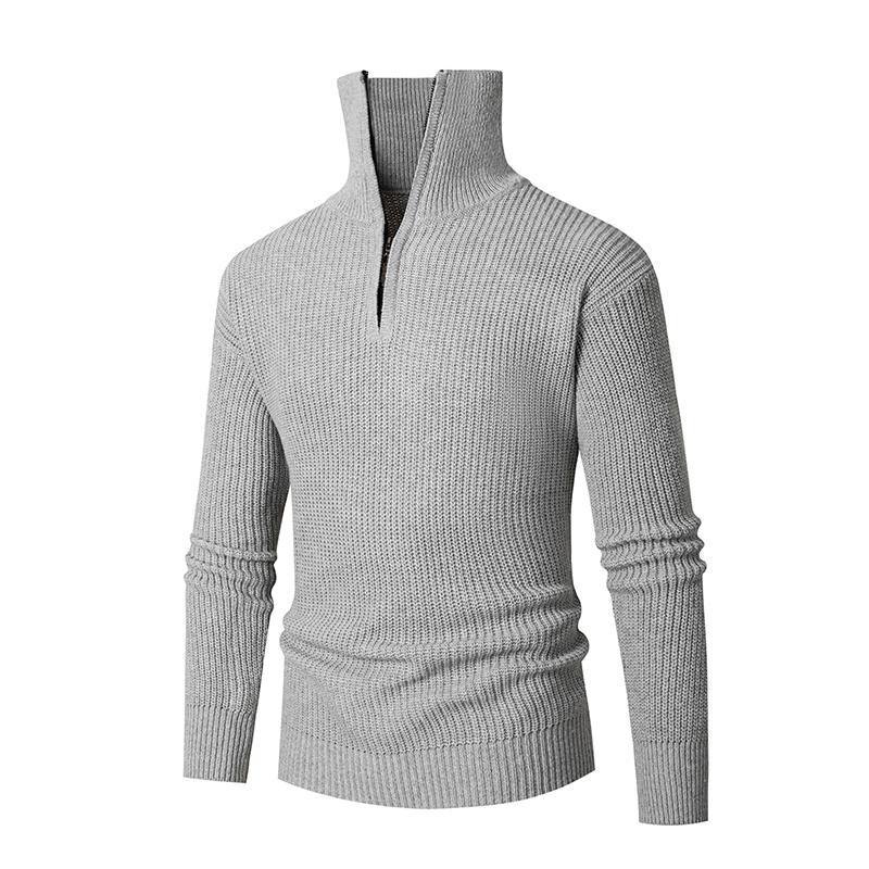 Herren nan strukturierter Halbzip-Pullover mit hohem Kragen, robuster Rippstruktur und elastischen Bündchen EB