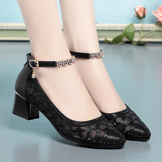 Damen Pump-Sandalen mit dekorativem Riemchen und funkelnden Strassdetails EB