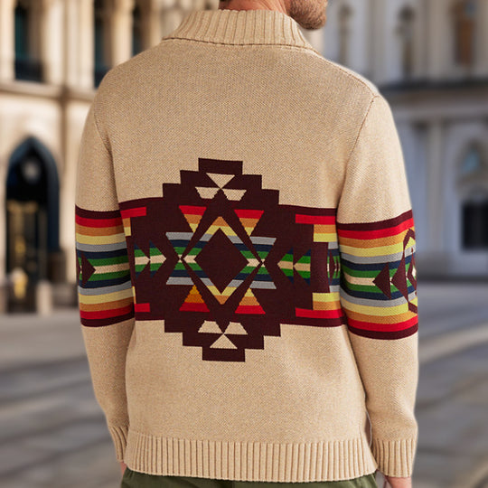 Herren Strickjacke mit bunten Mustern und gemütlichem Schalkragen EB