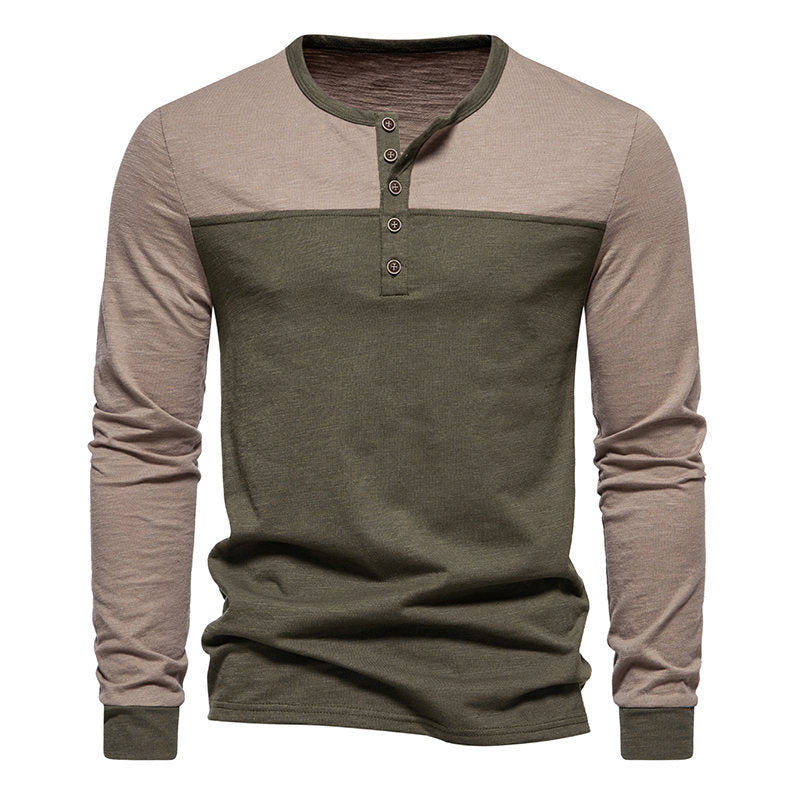 Herren Langarm-Henley-Shirt mit kontrastierenden Farbblockelementen EB