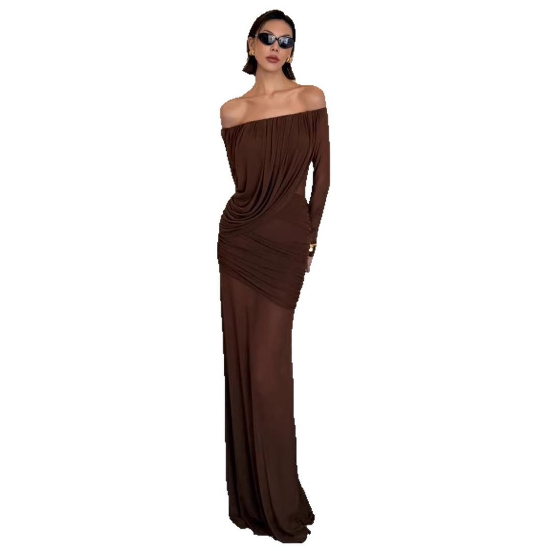Damen elegantes Kleid mit asymmetrischer Drapierung EB