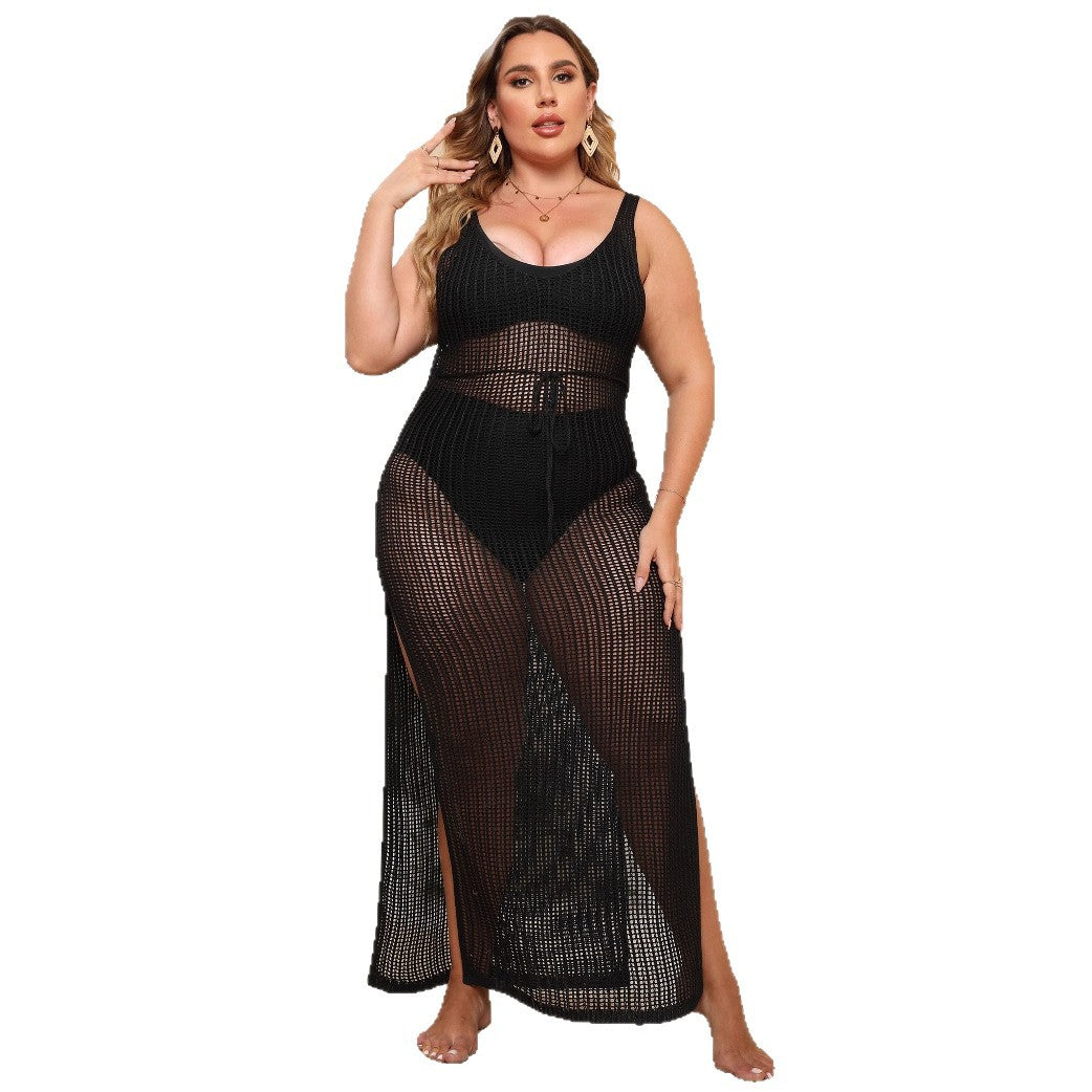 Damen transparentes Strandkleid mit seitlichen Schlitzen EB
