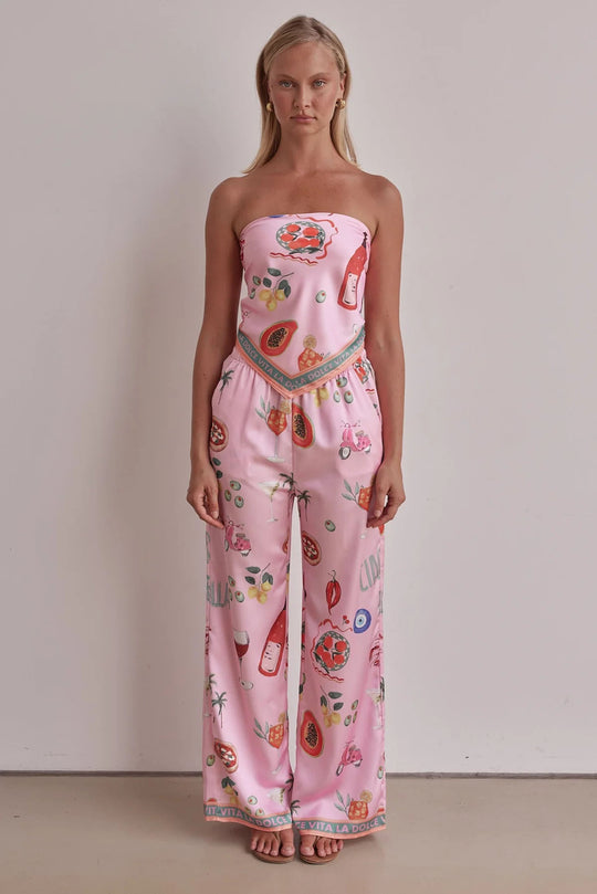 Damen Jumpsuit mit verspielten tropischen Mustern und elastischem Oberteil EB