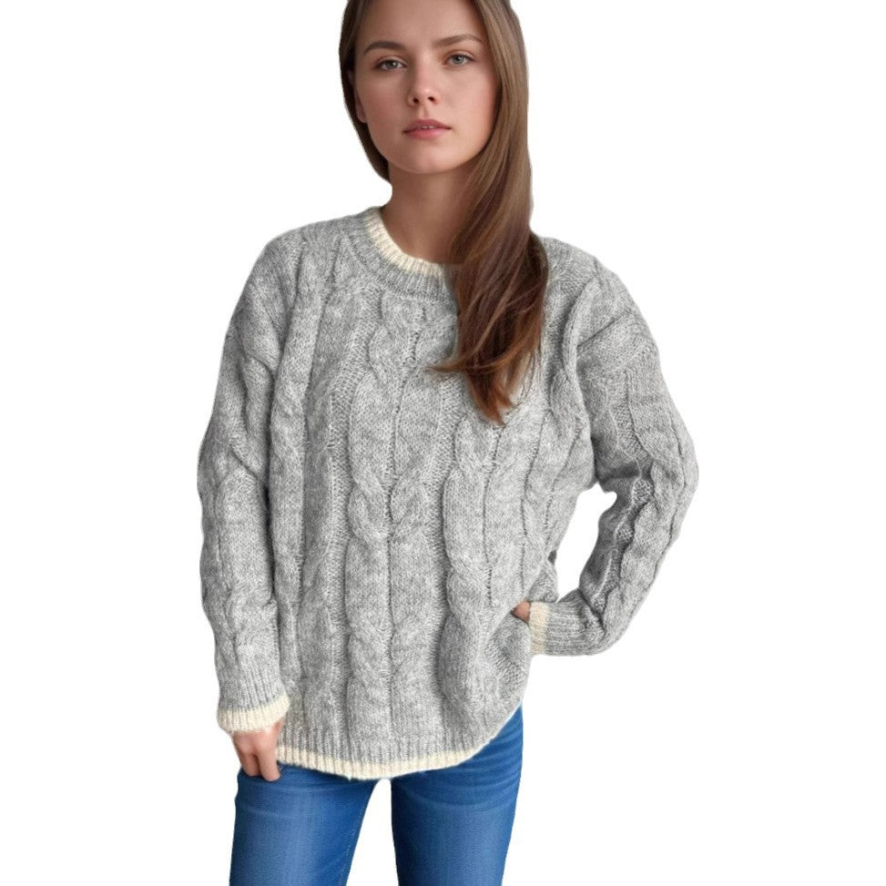 Damen Grobstrickpullover mit einzigartigem Zopfmuster und lässigem Schnitt EB