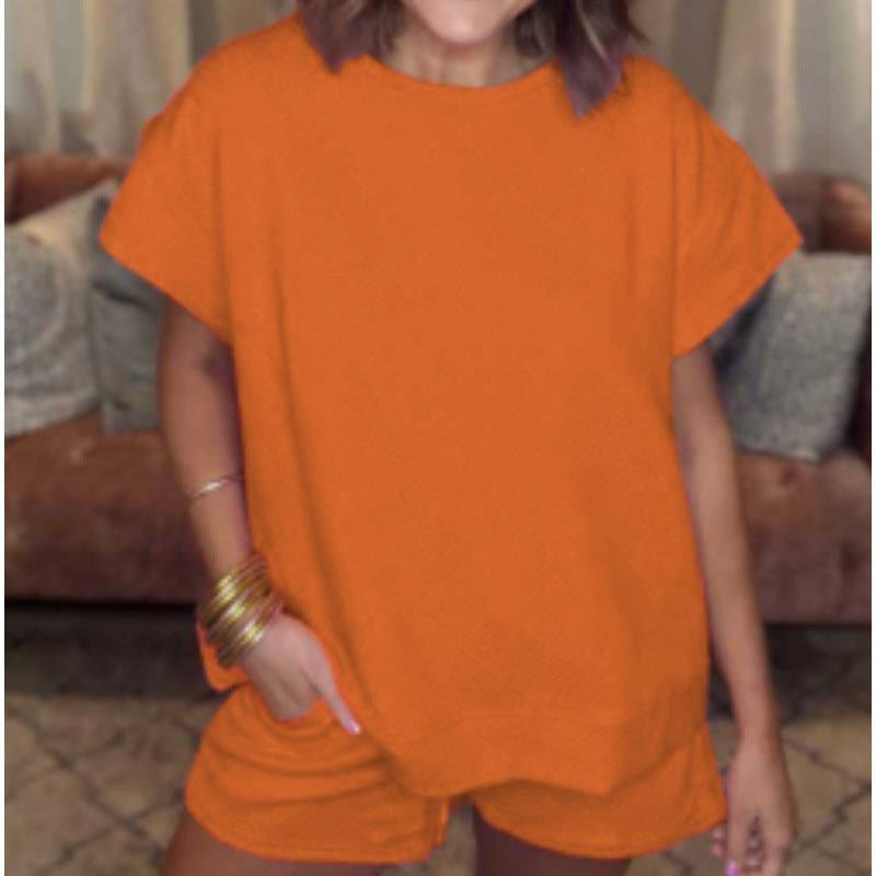 Damen gemütliches Freizeit-Set mit strukturiertem Oberteil und Shorts EB