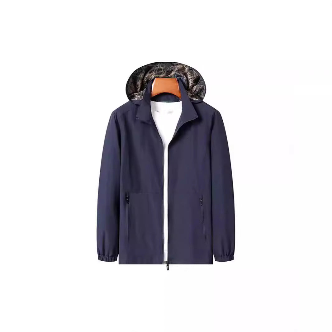 Herren Leichte Wind- und Wasserabweisende Kapuzenjacke mit Camouflage-Innenfutter EB