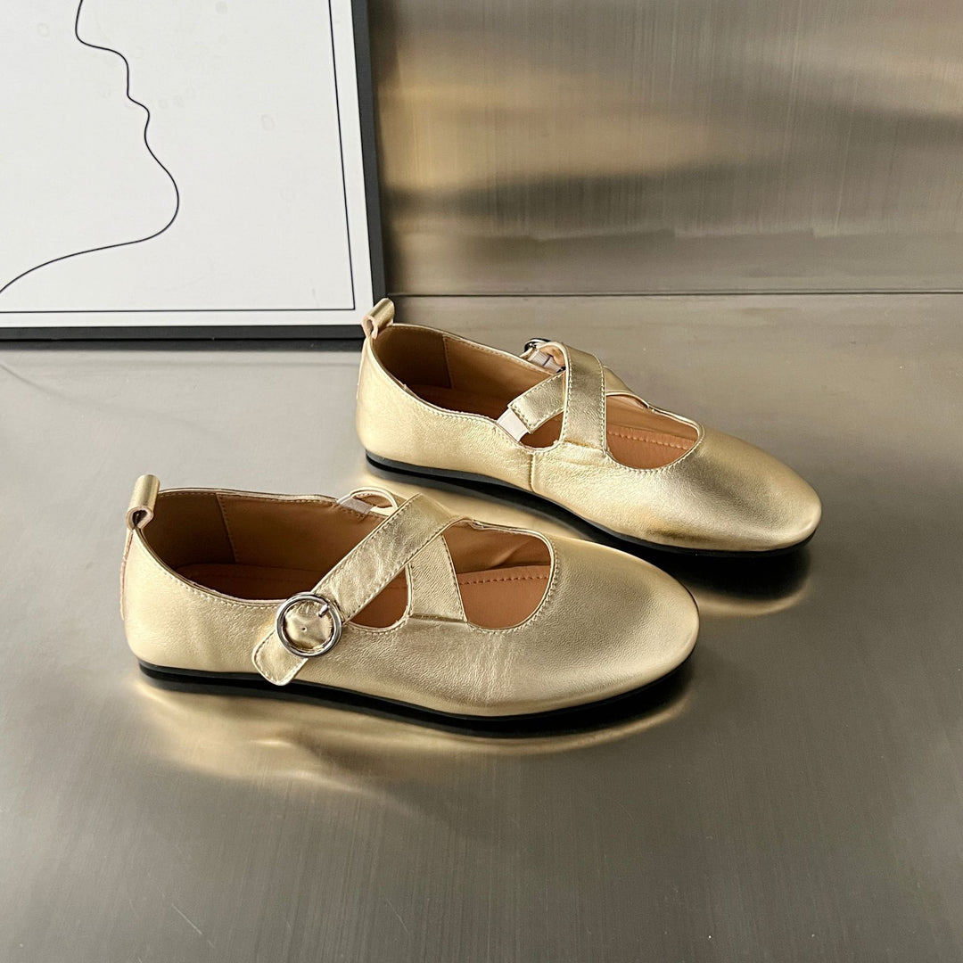 Damen Ballerinas mit elegantem Kreuzriemen und modischem Schnallenverschluss EB