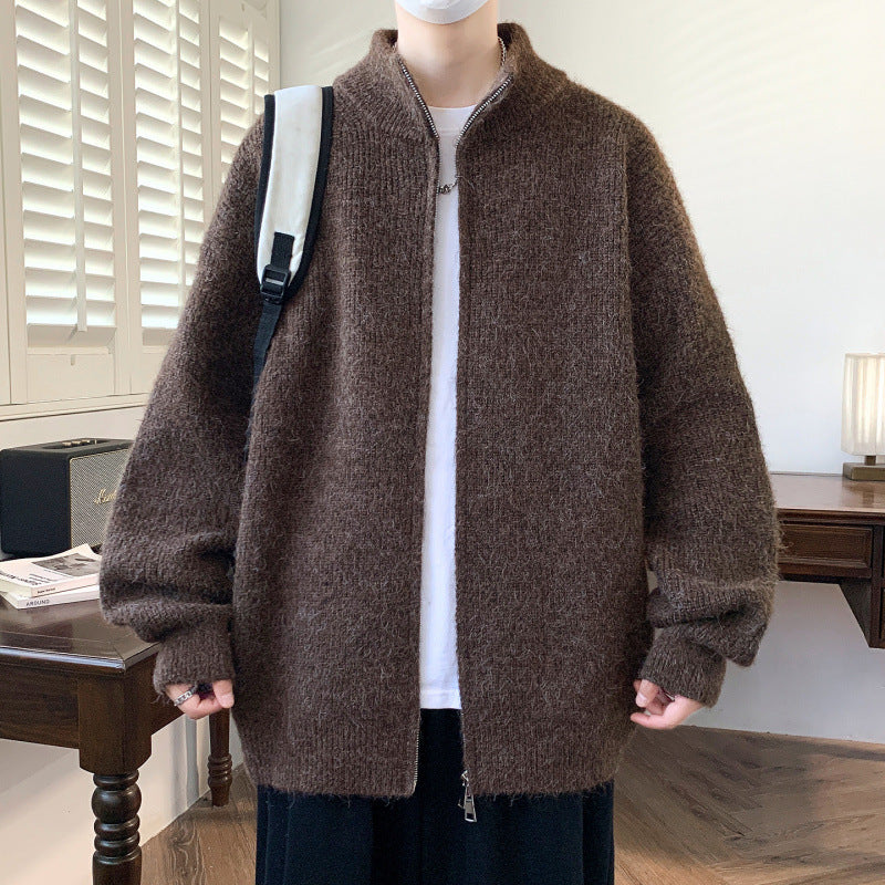 Damen Schicker und flauschiger Strickjacke mit hochgeschlossenem Reißverschluss EB