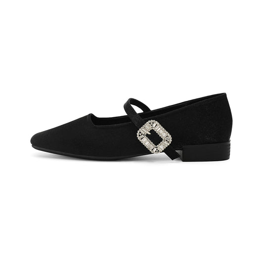 Damen elegante Ballerinas mit modischem Riemchen und glitzernder Schnallenapplikation EB