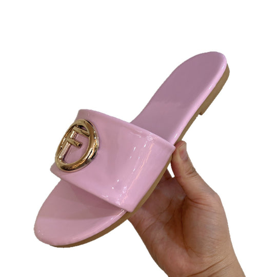 Damen Glamouröse Slide-Sandalen mit stylischem Logo-Akzent EB