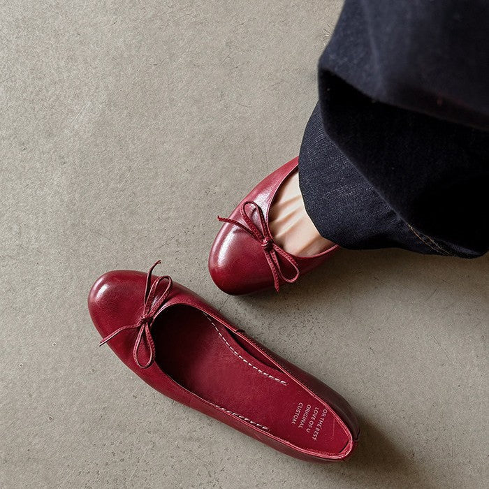 Damen Ballerinas aus hochwertigem Leder mit zierlichem Schleifenakzent EB