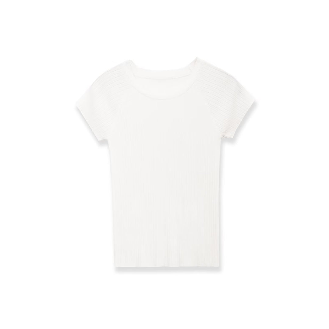 Damen figurbetontes Ripp-T-Shirt mit kurzen Ärmeln EB