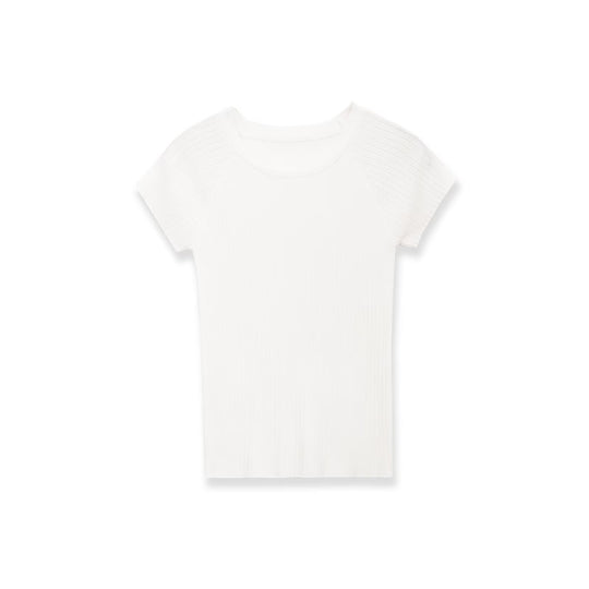 Damen figurbetontes Ripp-T-Shirt mit kurzen Ärmeln EB