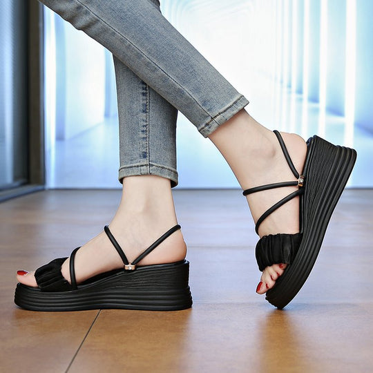 Damen bequeme Wedgesandalen mit modischem Rüschendetail EB