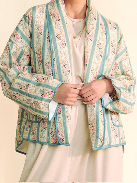 Damen Übergrößen Quiltjacke mit floralem Muster und weitem Schnitt EB