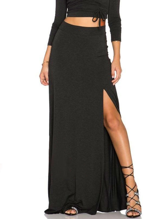 Damen Eleganter Maxi-Rock mit hohem Schlitz und elastischem Bund EB