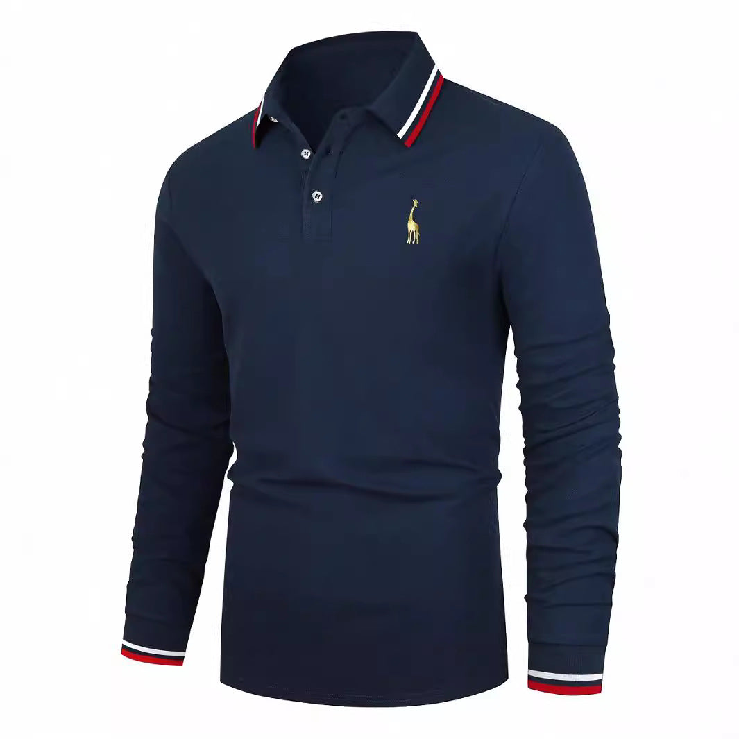 Herren Langarm Poloshirt mit sportivem Kragen und kontrastierenden Bündchen EB