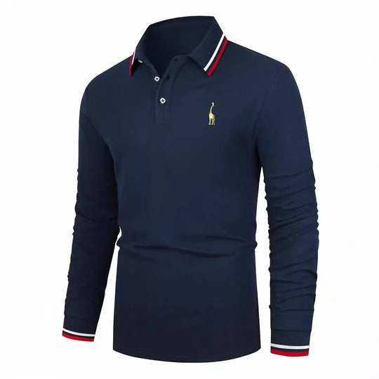 Herren Langarm Poloshirt mit sportivem Kragen und kontrastierenden Bündchen EB