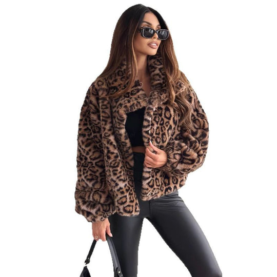Damen kuschelige Leopardenfelljacke EB