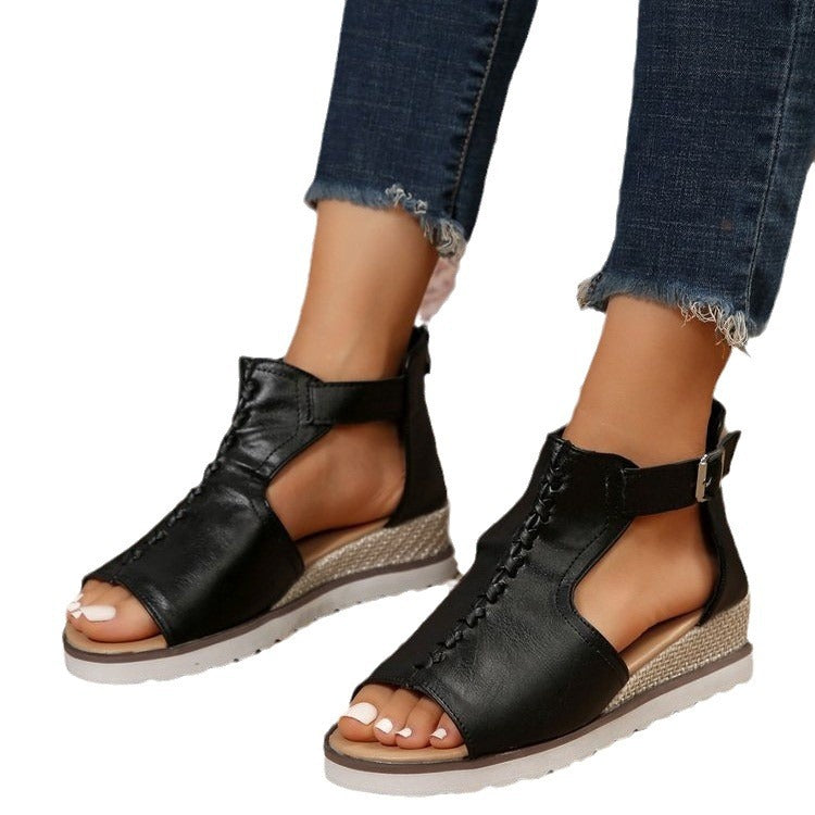Damen bequeme Plateau-Sandalen mit atmungsaktiven Mesh-Einsätzen EB