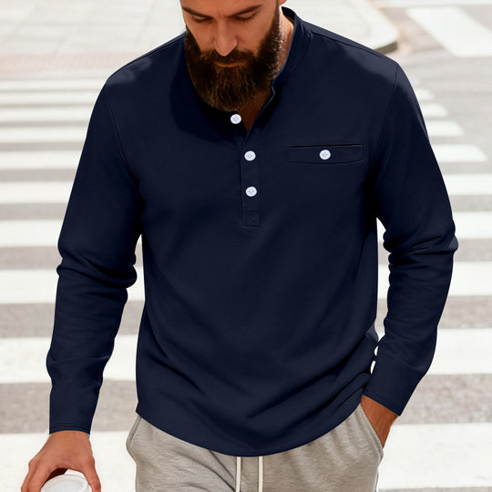 Herren nan lässiges Langarm-Henleyshirt aus Baumwollmischung mit Brusttasche EB