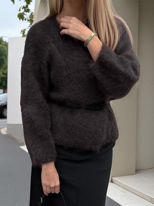 Damen Kuscheliger Pullover mit lässigem Schnitt und tiefem V-Ausschnitt EB
