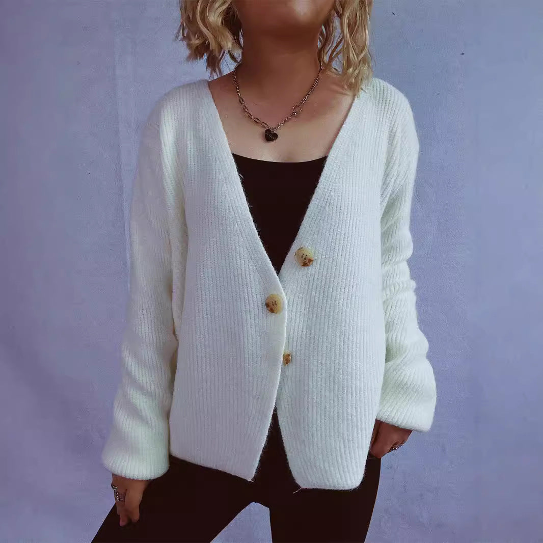 Damen lässiger Strickcardigan mit dekorativen Knopfdetails EB
