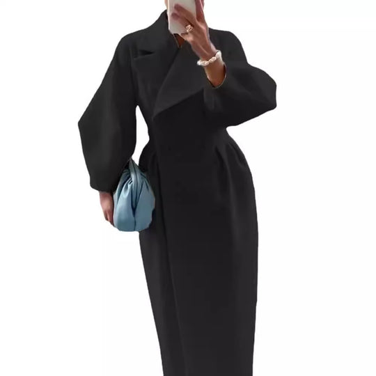 Damen nan taillierter Doppelreihiger Trenchcoat mit weitem Ärmel und hohem Beinschlitz EB