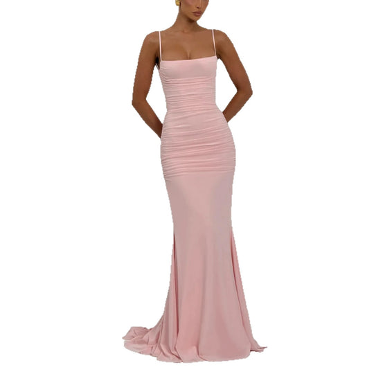 Damen Elegantes Tailliertes Maxikleid mit Raffungen EB