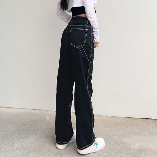 Damen weite Jeans mit modischen Kontrastnähten EB