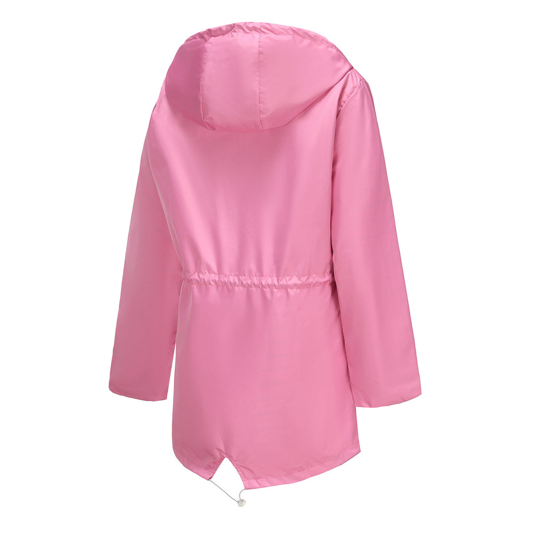 Damen nan leichte wasserdichte Parka Regenjacke mit Taillen-Kordelzug EB