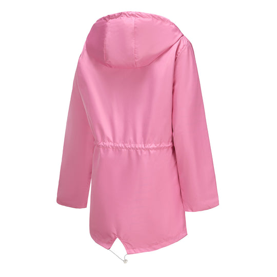 Damen nan leichte wasserdichte Parka Regenjacke mit Taillen-Kordelzug EB