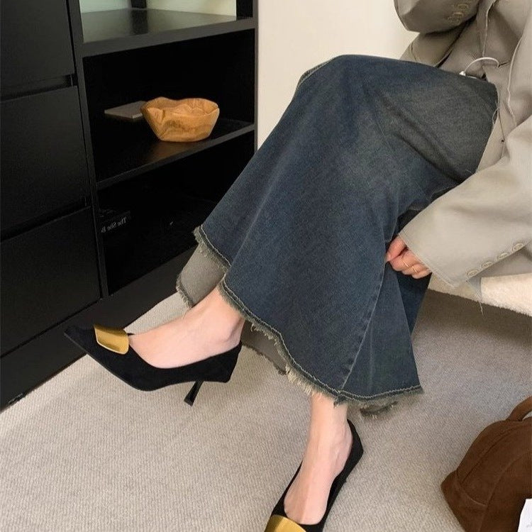 Damen elegante Pumps mit goldener Schnalle EB