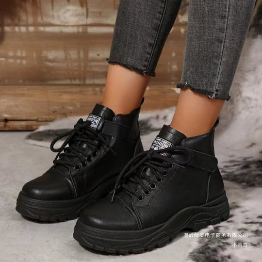 Damen nan modische Plateau-Hightop-Sneaker mit Klettriemen, gepolstertem Komfortfußbett und profiliertem Traktorabsatz EB